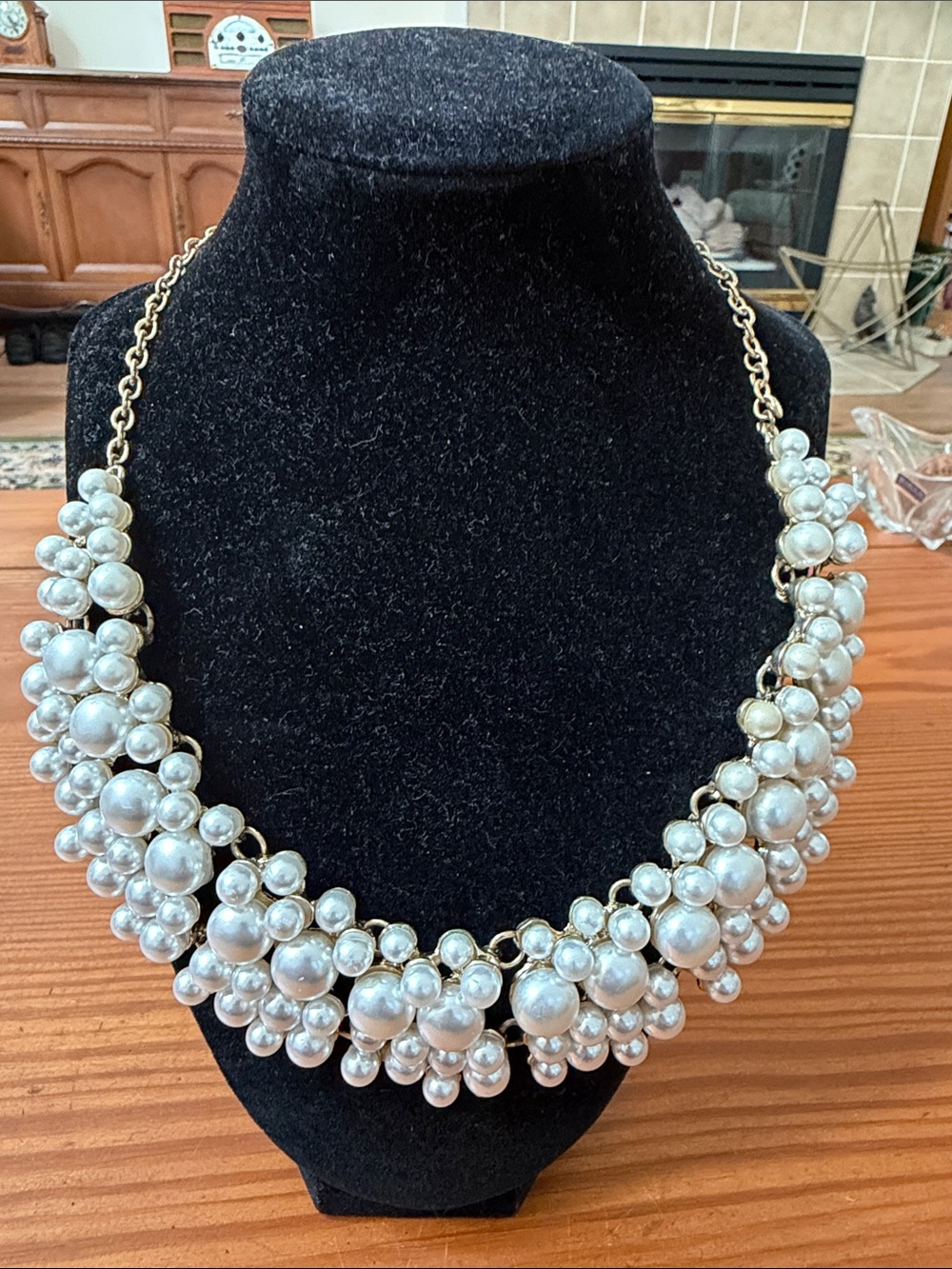 Natasha Couture White Clustered Pearl Bib Necklace